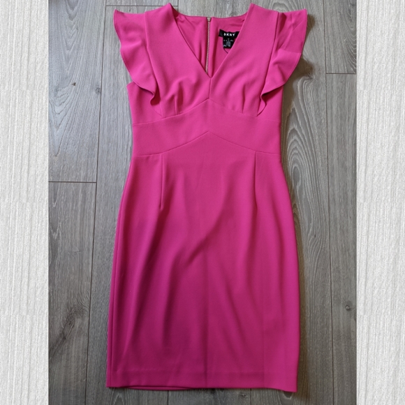 NWT DKNY Hot Pink Fitted Party Dress - Picture 1 of 7